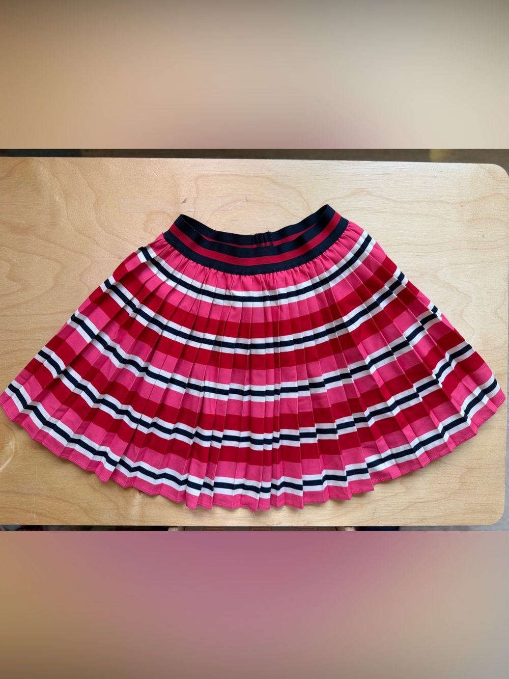 Jacadi Red and Navy Striped Pleated Skirt